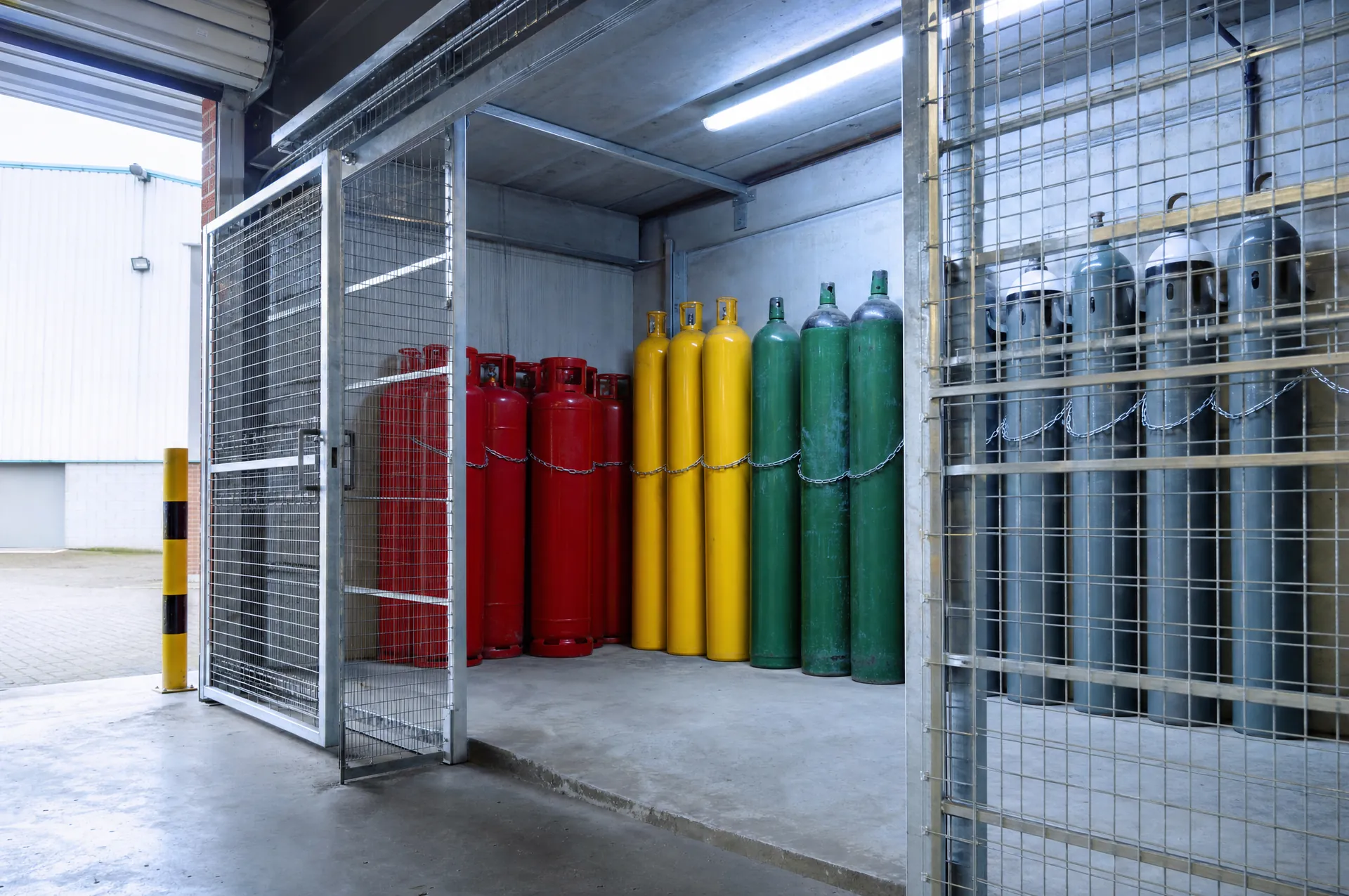 Cylinders stored in the cage at the RR Gas yard in Derby